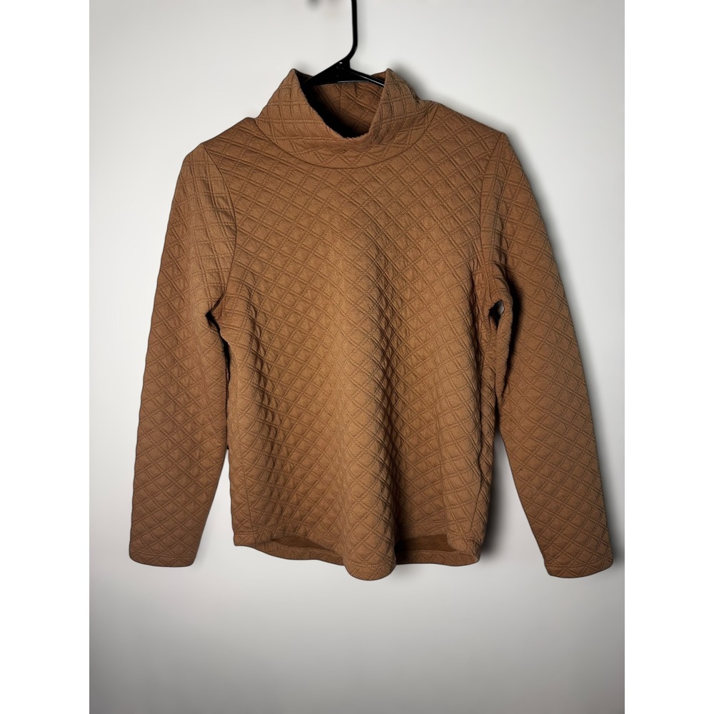 J. Crew Quilted Diamond Mock Neck Long Sleeve‎ Top Women's XS Brown